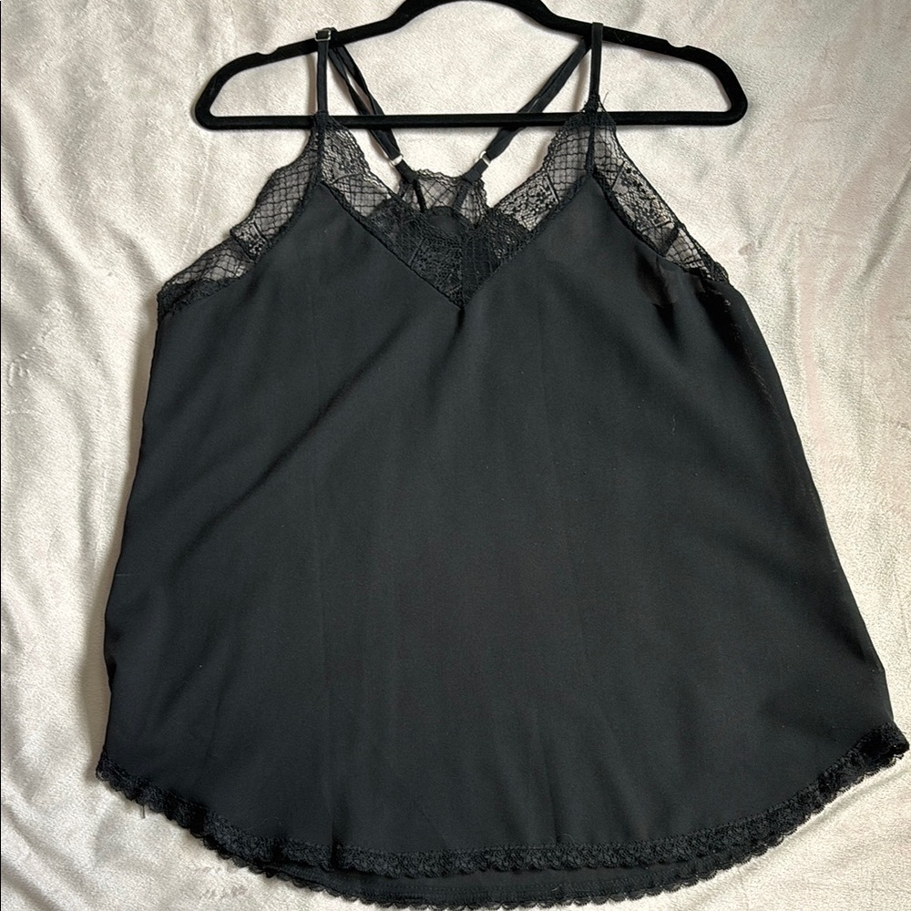 Black Lace Trim Sheer Cami Top